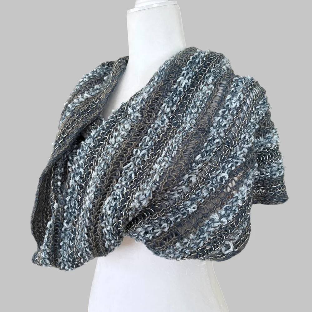 Blue Gold Stripe Chunky Knit Infinity Scarf